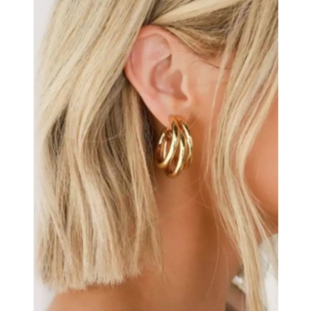 NEW! Anthropologie triple layer half hoop gold earrings